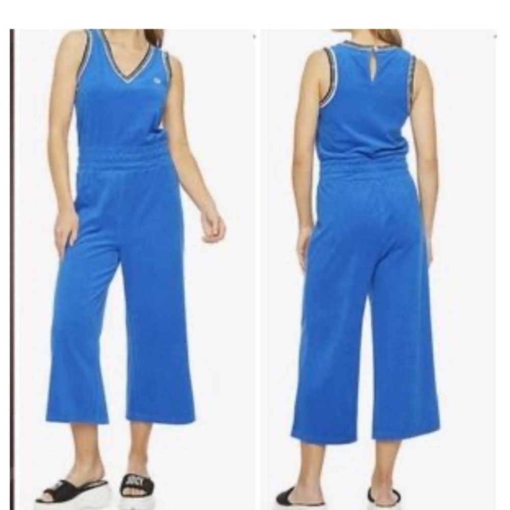 Juicy by Juicy Couture Blue Terry Cloth V-Neck Wide Leg Jumpsuit XS Crown Logo
